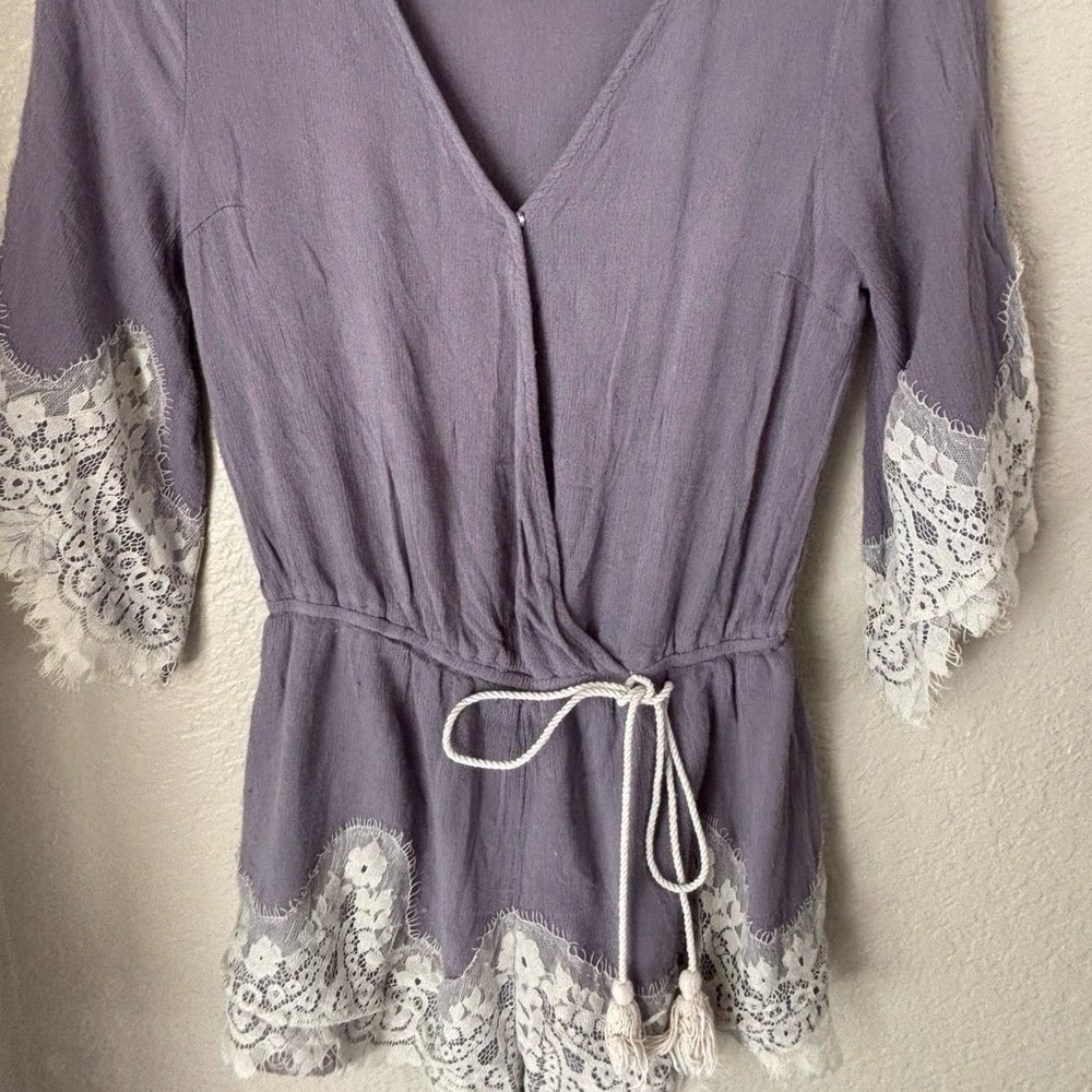 Umgee Purple lace trim babydoll Small Romper - Picture 2 of 9
